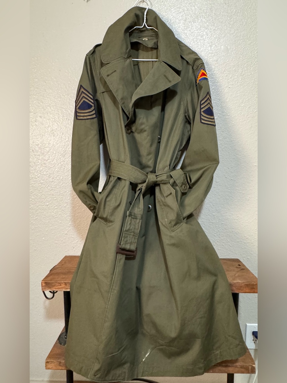 VTG MILITARY WWII REGULATION ARMY OFFICERS FIELD OVERCOAT TRENCH SIZE 39R USA